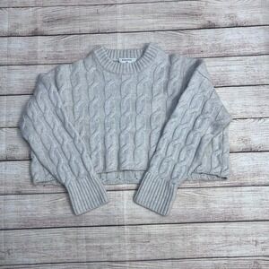 Babaton Cable‎ Knit Sweater 2XS Oatmeal Cropped Crew Neck Long Sleeve Relaxed